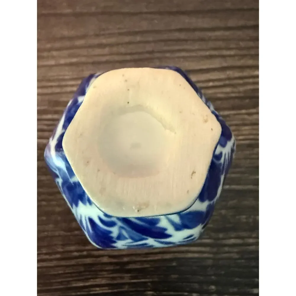 Vintage Blue and White Porcelain Bud Vases Blooming White Flowers